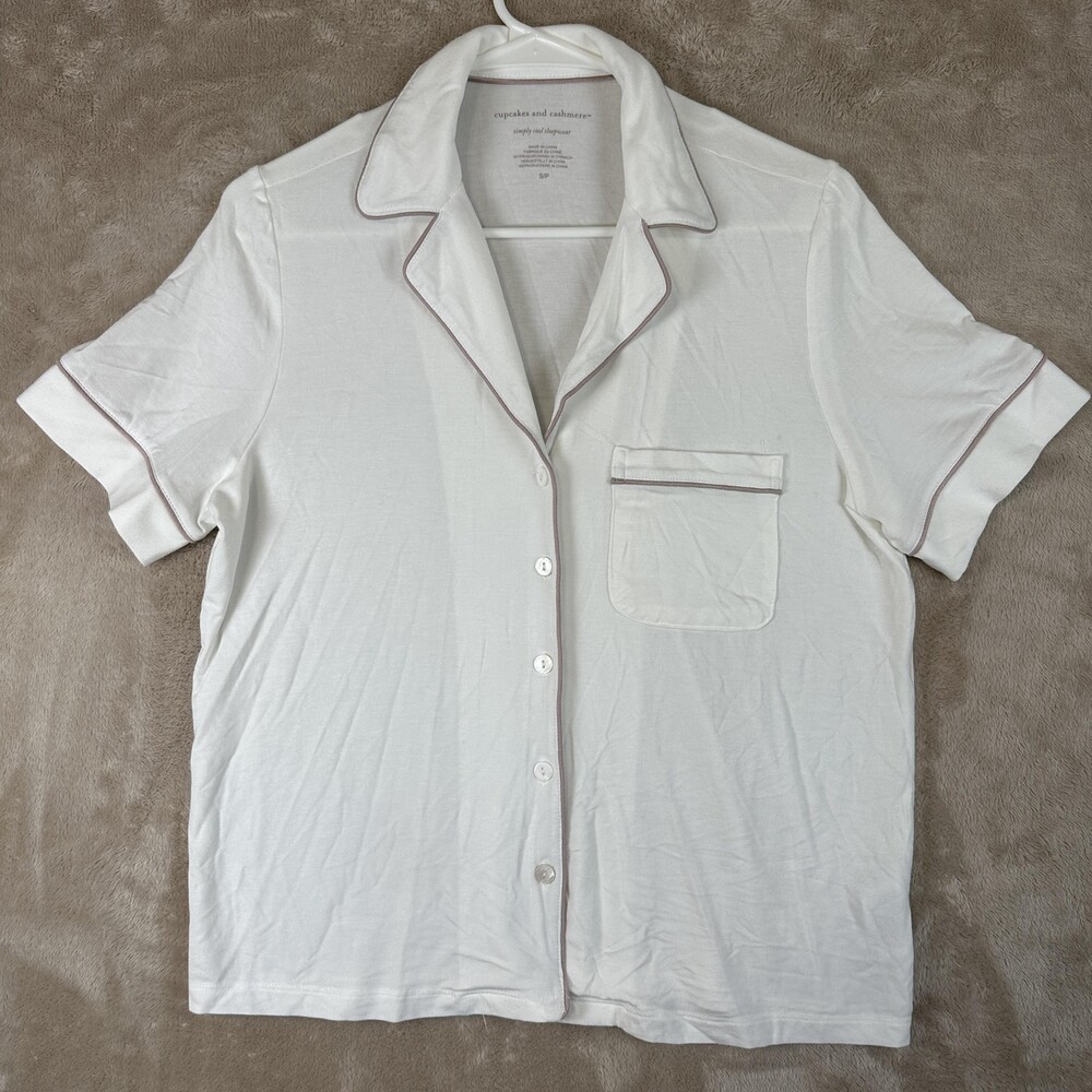 Cupcakes And Cashmere Pajama Top Womens Small White Modal Button Up Shirt